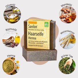 Savion 4+1 Organic Hair Soap Henna, Vegan, Handmade, Palm Oil Free, Plastic-Free, 5 x 85 g