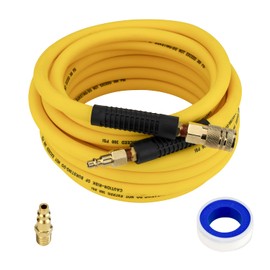 FETIONS Hybrid Air Hose 3/8" x 25 FT, Air Compressor Hose with 1/4'' Brass Male Fittings and Bend Restrictor, Air Hose with Quick Coupler and I/M Plug, 300PSI