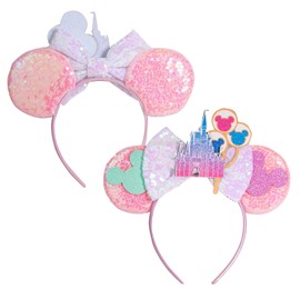 ZLKSKER 1pcs Mouse Ears Headband with Bow, Sequins Hairband for Mouse Themed Birthday Party Cosplay, Party Favors (With-sequins 06)