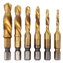 Gasea 6PCS HSS Countersink Tap Drill Bit Set, Hex Shank Titanium Coated Combination Screw Thread Metric Tap Drill for Wood Plastic Aluminum Copper M3-M10