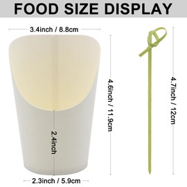 BLUE TOP[30 PCS Cups+100 PCS Bamboo Knot Picks] Charcuterie Cups with Food Picks Kit,14 OZ White Paper Popcorn Cups/Paper Appetizer Cups with 4.7 INCH Bamboo Knot skewers for Appetizer and Fruit