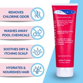 TRISWIM Chlorine Removal Shampoo | After Swim Care | Moisturising Anti-Chlorine Vegan Shamooo For Swimmers | Removes Green Tint | Lychee & Mango (250ml)