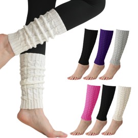 Leg Warmers for Women, 6 Pairs Knee High Cable Knit Warm Thermal Acrylic Winter Sleeve