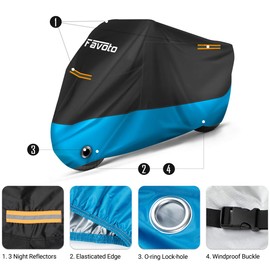 Favoto Improved Version Motorcycle Cover All Season 210D Waterproof Outdoor 96.5" Motorbike Garage Cover Winter-proof with 2 Windproof Buckles 245 cm x 105 cm x 125 cm