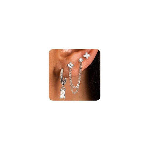 JeweBella 3 Pairs Hypoallergenic Silver Earrings for Women 14K Gold