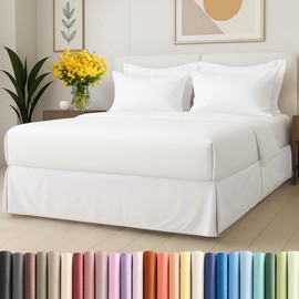 Pleated Bed Skirt Twin Size - 3 Sided Pleated Bed Skirt Twin - Ultra-Soft, Easy Fit with 12 Inch Tailored Drop - Hotel Quality, Wrinkle Free & Fade Resistant - for Women, Men, Kids and Teens - White