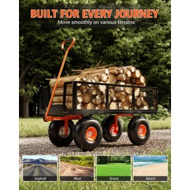 Heavy Duty 900 Lbs Capacity Steel Garden Cart, 3-In-1 Utility Metal Wagon, with Removable Mesh Sides to Convert Into Flatbed, 180° Rotating Handle and 10" Tires