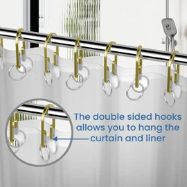 Shower Curtain Hooks Rings，Double Sided Shower Curtain Hooks Rust Proof，12 pcs Shower Hooks for Inside Shower，Smooth Sliding Anti-Drop Double Shower Rings for Curtain (Gold)