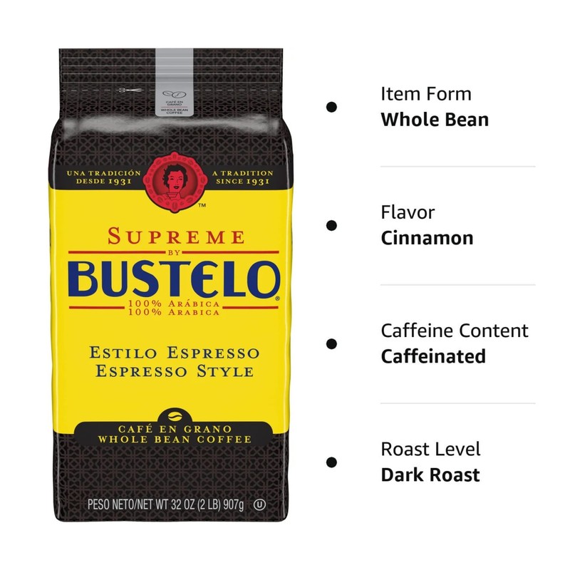 Supreme Bustelo Espresso Style Whole Bean Coffee, Dark Roast, 32