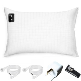 Grounding Pillowcase 20x28 inch, Conductive Mat for Better Sleep Healthy Earth Energy Grey Color with 15 ft Cords and Bracelet（UK Adapter） (White)