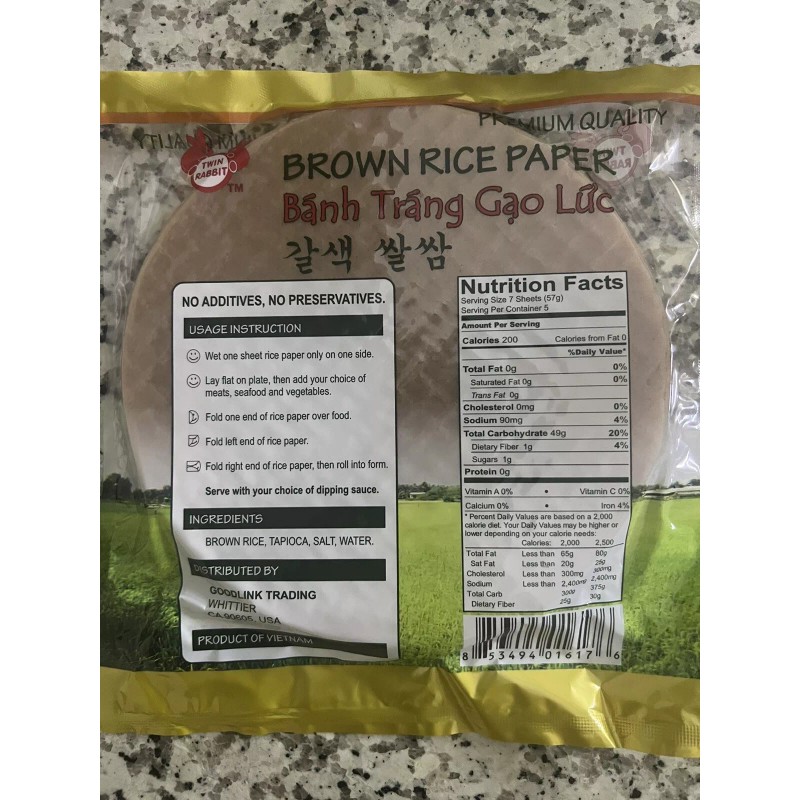 Twin Rabit Banh Trang Gao Luc/ Brown Rice Paper 10oz-