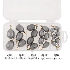 Conskyee Fishing Weights 5 Sizes Sea Fishing Iron Sinker Weights Kit 4g 7g 10g 14g 20g, Bass Casting Metal Fishing Sinker with Storage Box for Saltwater Freshwater Fishing Terminal Tackle, 20 Pcs