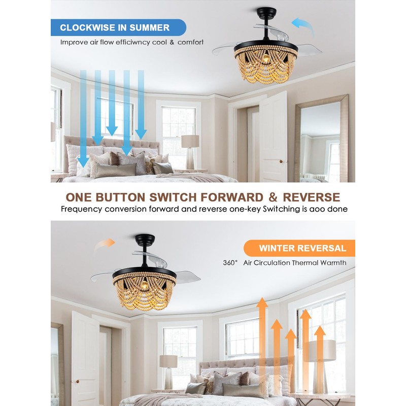 Boho Ceiling Fan with Light, Modern Ceiling Fan with 6