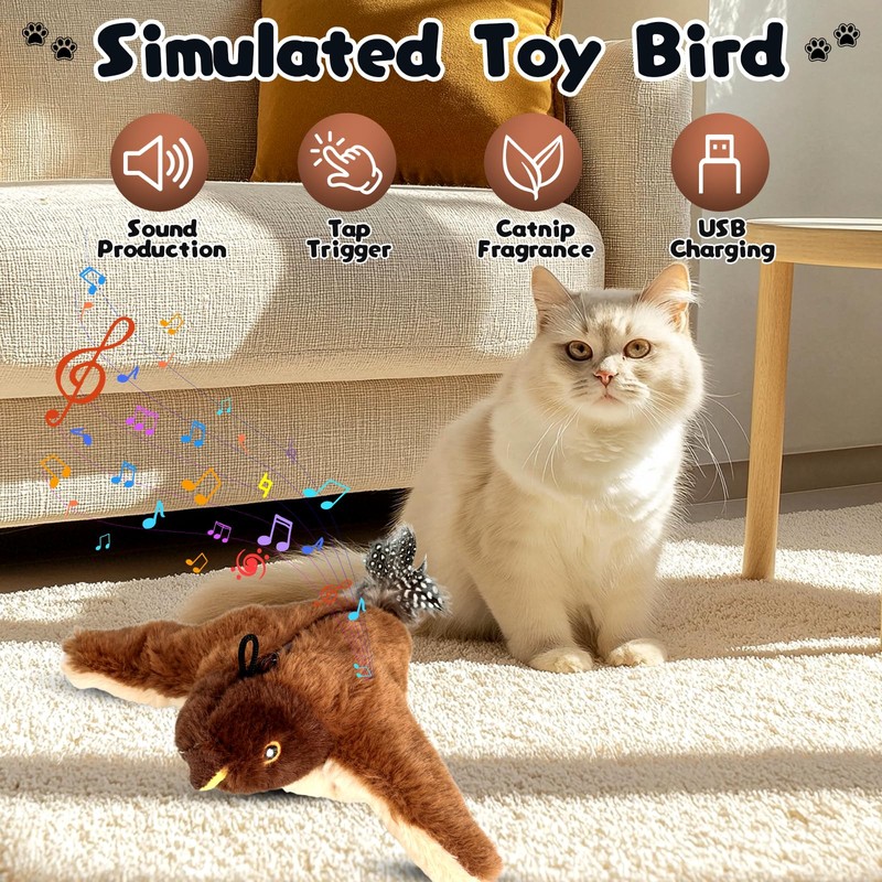 Pureadee Flappy Chase Cat Toy, 2026 New Interactive Chirping Flying
