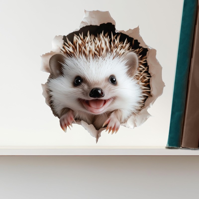 Smiling Hedgehog Wall Decal for Wall, Laptop, Multi-Surface - 3D