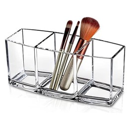 eKsdf Cosmetic Organiser Transparent Acrylic Cosmetic Brush with 3 Compartments Makeup Storage Box Makeup Box Lipstick Brush Holder