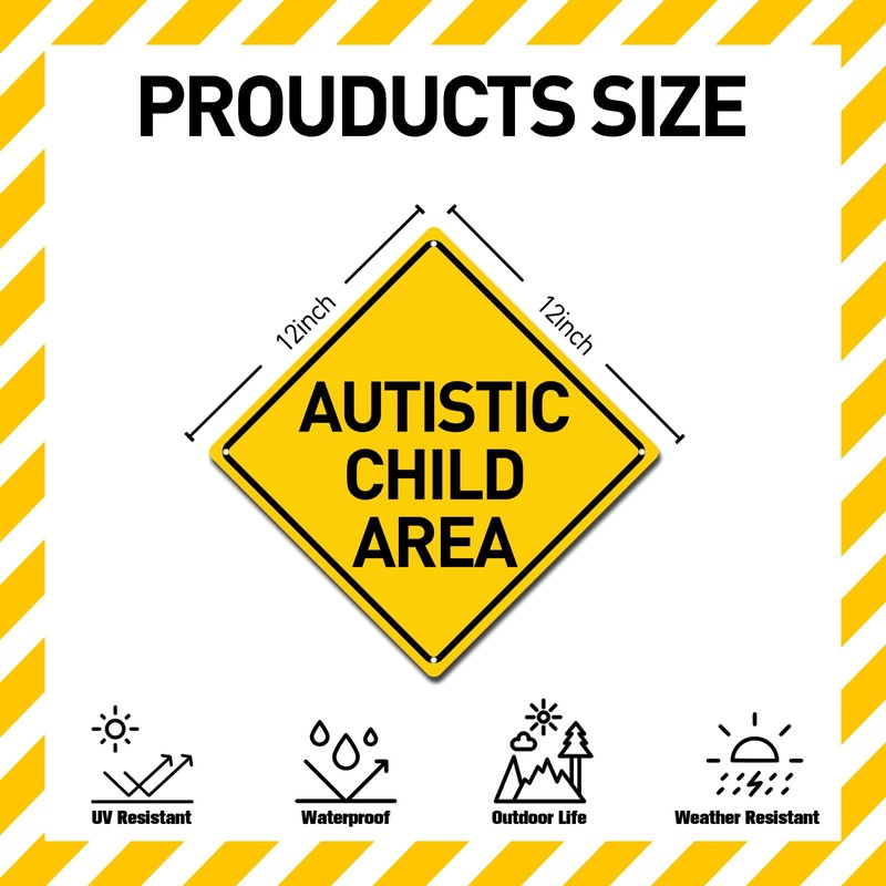 BTHUKO Autistic Child Area Heavy Duty Aluminum Warning Sign 12"