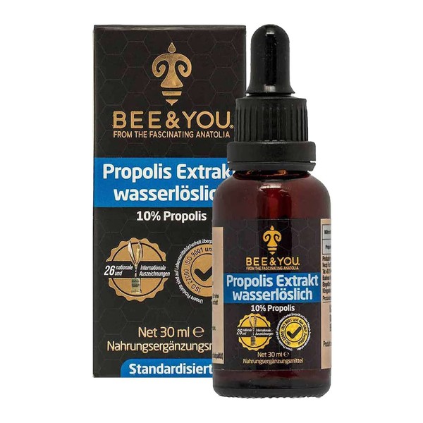 Bee&You Propolis Extract Tincture Water Soluble 10% (30 ml) (Alcohol-Free, Standardised to 10%, Fair Trade, No Additives)