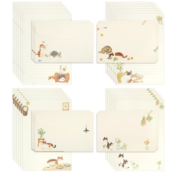 36PCS Writing Paper and Envelopes Sets, 4 Different Cat Themed