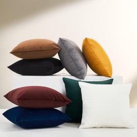 CLOUDOTE Solid Color Velvet Throw Pillow with Insert Included (Ginger Yellow, 20"x20"), Decorative Pillow for Sofa, Couch, Bed, Chair Cushion