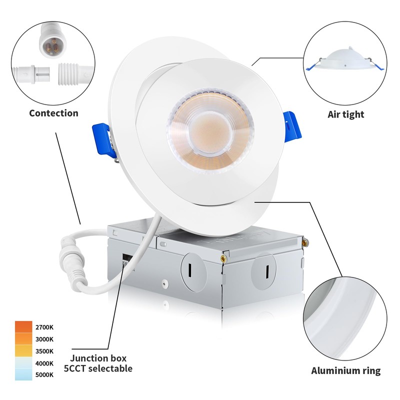 KnLnny Ware Gimbal Recessed Lighting 4 Inch 6 Pack, Ajustable