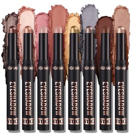 Eyeshadow Stick, 8 Colours Matte & Creamy Eyeshadow Stick Set, Highly Pigmented Glitter Shimmer Eyeshadow Pencil, Soft Creamy Glitter Eyeshadow Pen, Waterproof Durable Eyeshadow Sticks (A)
