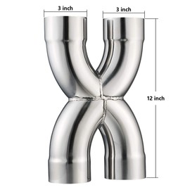 LCGP Universal 3" In/Out Crossover X Pipe 12" Length Stainless Steel Exhaust Pipe