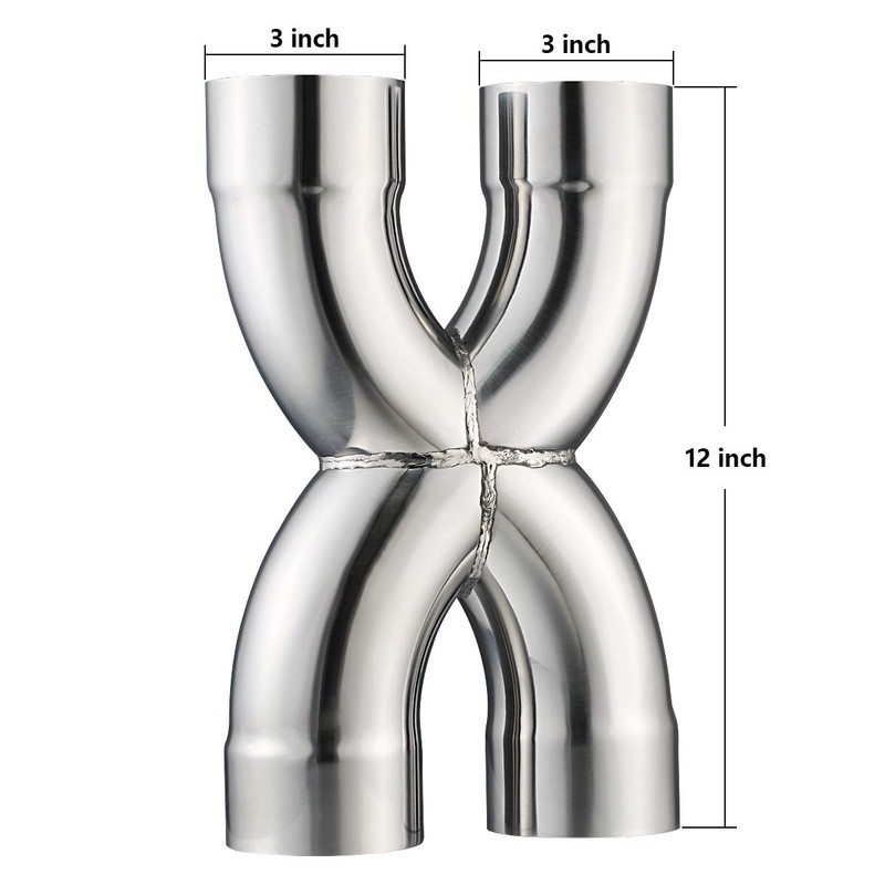 LCGP Universal 3" In/Out Crossover X Pipe 12" Length Stainless
