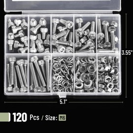 Mr. Pen- Nuts and Bolts Assortment Kit, 120 pcs, Stainless Steel, M6 Screws (7 Sizes 10-35mm)Hex Socket Head Cap Screws Assorted Nuts and Bolts, Nut Bolt and Washer Assortment, Bolt and Nut Assortment