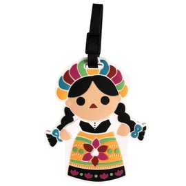 By Mexico Muñecas Mexicanas Luggage Tag, Mexican Doll Design, Yellow, María Doll Design