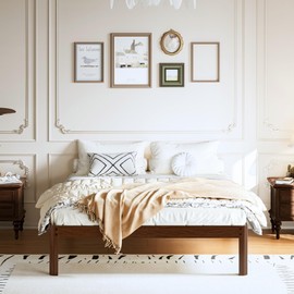 BOSRII Serenity Series Walnut Grain King Size Metal Bed Frame, Thickened and Reinforced Heavy Duty Steel Structure with 4000 LBS Support,14 Inches High, No Box Spring Needed, Easy Assembly