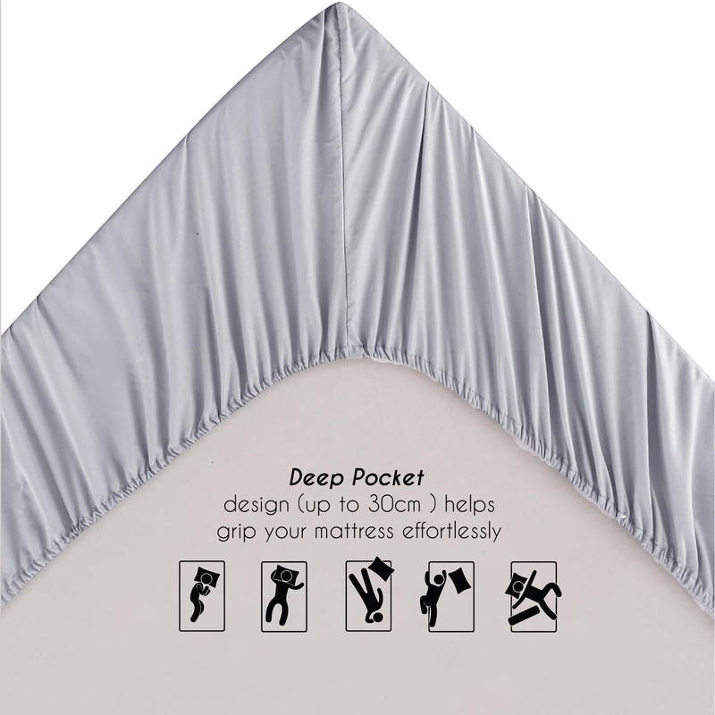 EV Dekor®MF123 Fitted Sheet Single, Grey - Deep Pocket Bedsheet