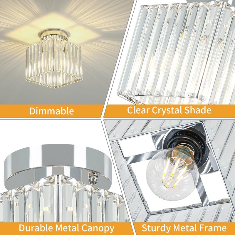 GZBEINI 2-Pack Crystal Semi Flush Mount Ceiling Light, Modern Chrome