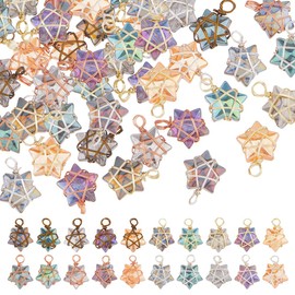 SUPERFINDINGS 40 Pieces 5 Colours 4 Styles Wire Wrapped Star Pendants Mixed Colours Galvanised Glass Pendant Crystal Pendant for DIY Earrings and Bracelets Hole: 3 mm
