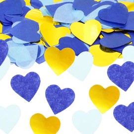 Heart Confetti Colourful 60 g, Large 5000+ Pieces, 2.5 cm Confetti Large Birthday, Multicoloured Heart Scatter Decoration, Paper Confetti for Birthday, Wedding, Party Decoration (Blue + Gold + Light