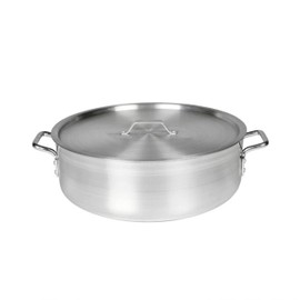 TrueCraftware 20 qt. Aluminum Brazier Pot with Cover - 6mm Thickness - Heavy Weight Cookware - Perfect Roasting, Baking, Sauteing, Searing and Pan Frying - Mirror-Finished