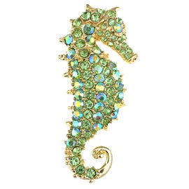 Alilang Aurora Borealis Crystal Rhinestone Seahorse Fish Convertible to Pendant Animal Brooch Pin, Green