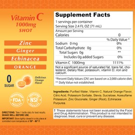 ALFA VITAMINS Vitamin C Shot 1000MG 20 Pack Immunity Booster with Zinc, Ginger, & Echinacea - Protect Your Immunity Orange Flavor - 2.4 FL Oz Bottle - 4 Pack