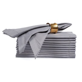 Palisa Servilletas de tela con detalles cosidos en dobladillo y esquinas ingletadas de 20 x 20 pulgadas, servilletas de mesa de poliéster lavables para bodas y uso diario, juego de 12, gris