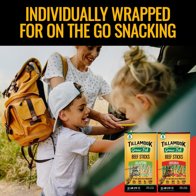 Tillamook Country Smoker 100% Grass Fed Beef Sticks, Zero Sugar,