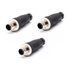 3 Pieces M12 Connector 4-Pin Male A Coded Straight Screw Connection Unshielded Male 4 Pin M12 Connector Aviation Actuator Plug