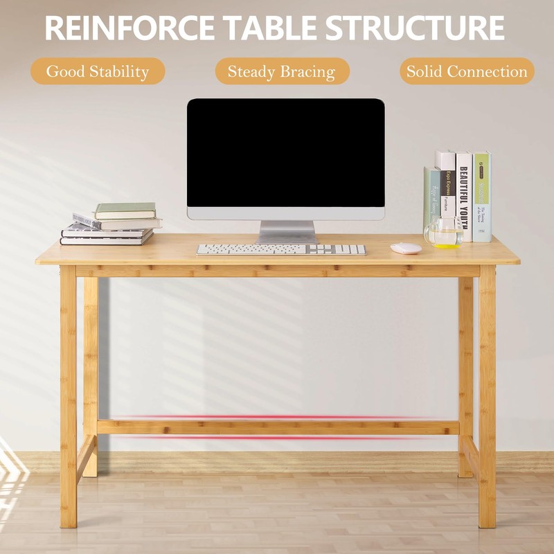 Nnewvante 47 Inch Computer Desk, Bamboo Writing Desk, Modern Simple