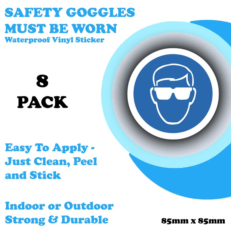 8 Pack - Eye Protection Must Be Worn Stickers -