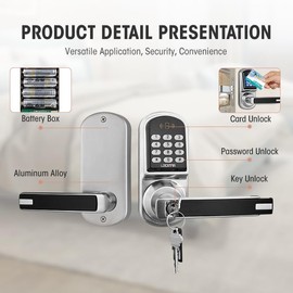 Keyless Entry Door Lock, Keypad Door Lock with Handle, Smart Door Locks for Front Door with/Card/Passcode/Key, Digital Door Knob with Keypad (Left)