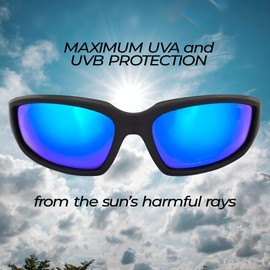 Global Vision Kickback Motorcycle Riding Sunglasses Black Frame w/Gtech Blue Lenses, Black, ADULT