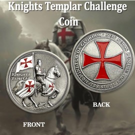 ACGZQY Knights Templar Coin - Christian Challenge Coin Armor of God Coins Religious Red Cross Horseback Knight Spirit Encouragement Token Warrior Commemorative Gift for Humility and Devotion (A)