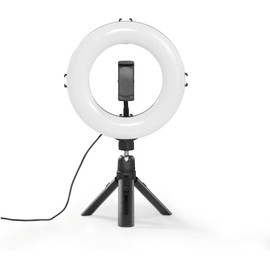 Hama Anillo de luz LED con trípode para teléfono móvil (Anillo de 8 Pulgadas, 21 cm de diámetro, trípode de Mesa para la cámara, luz LED Regulable