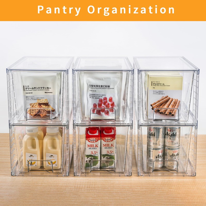 Zero Zoo 4Pack Large Stackable Kitchen Storage Drawers Holder, Clear
