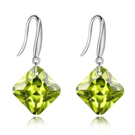 Uloveido Platinum Plated Cushion Cut Square Cubic Zirconia Dangle Earrings Crystal Drop Earrings Party Jewelry for Women WE030 (Green)