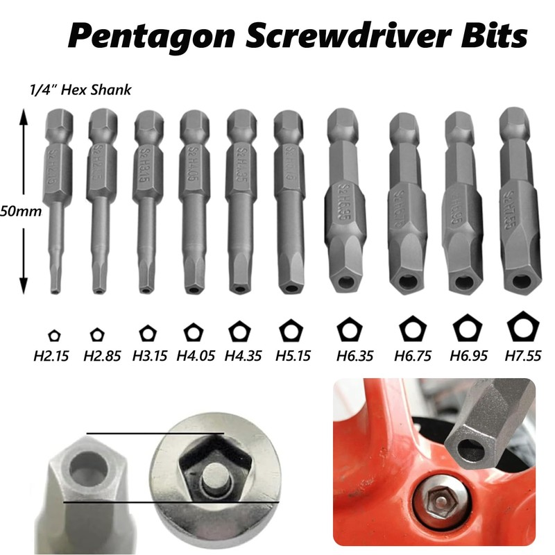 Gasea 10Pcs Magnetic Pentagon Head Screwdriver Bits Set, 1/4" Hex